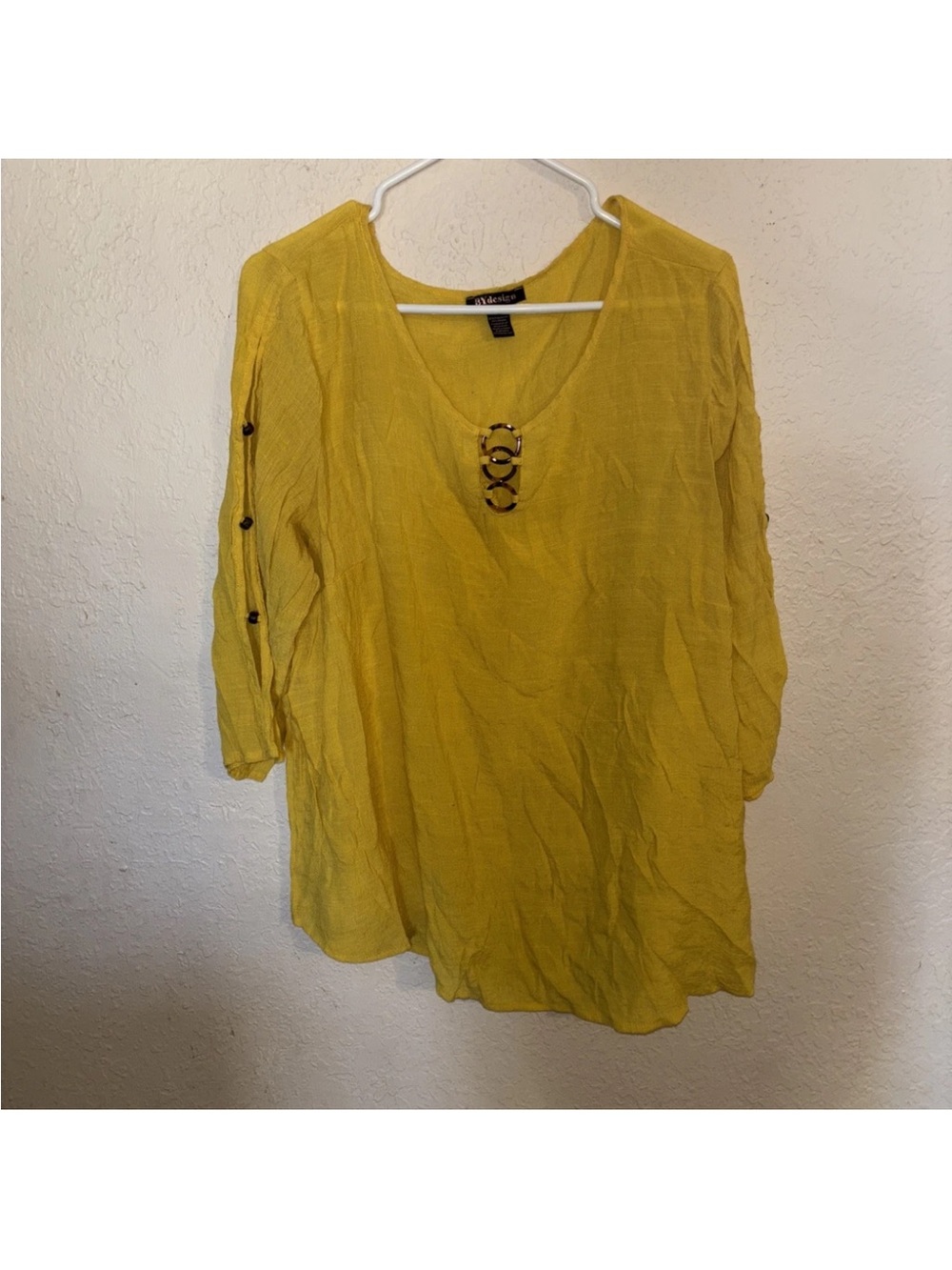 By Design Yellow Scoop Neck Tunic with Decorative Ring Detail